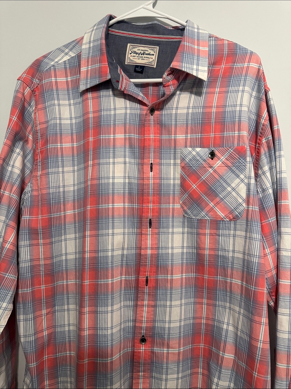 Flag and Anthem Red & Blue Plaid Men’s Button-Down Shirt -
